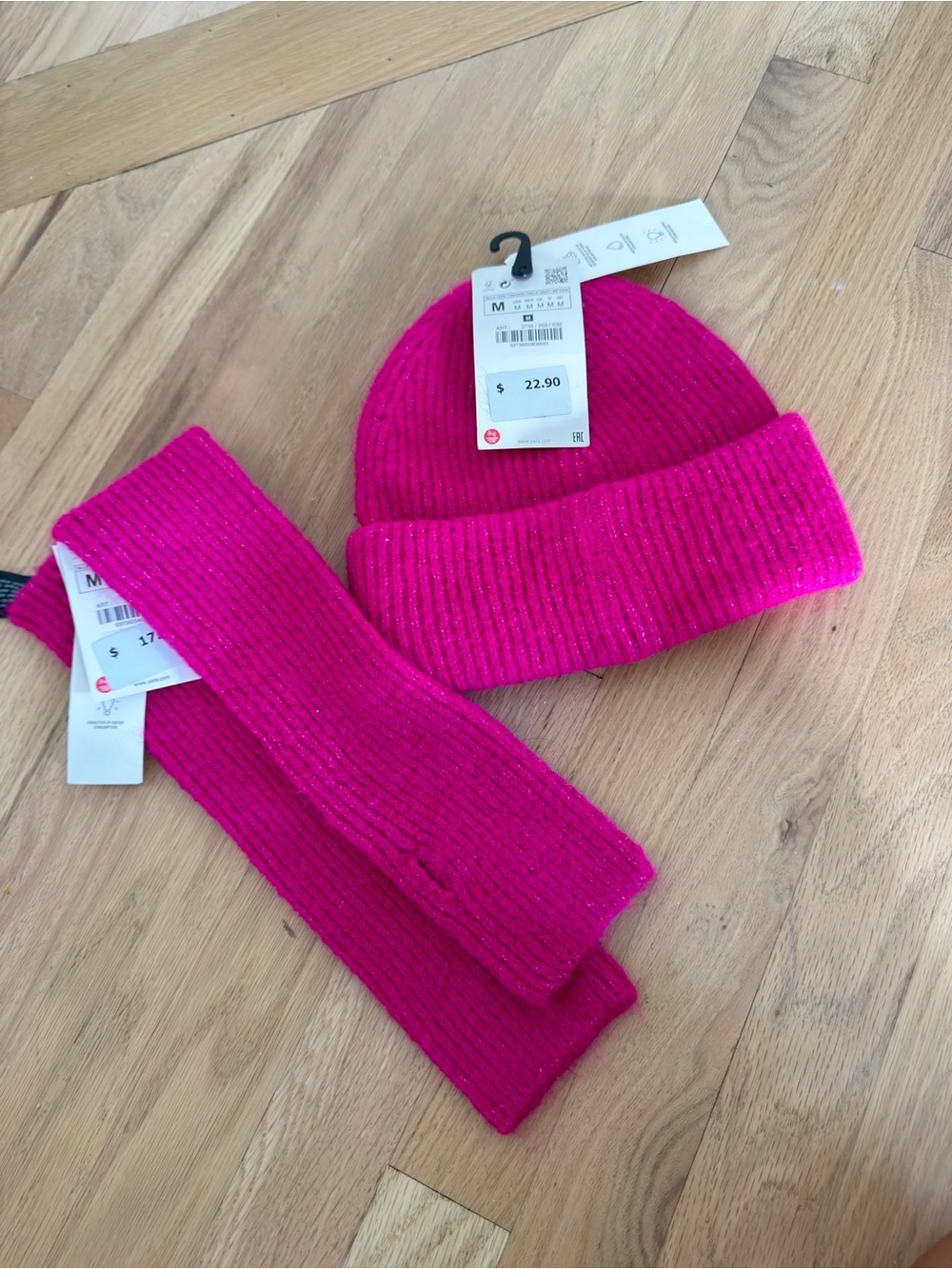 Hot Pink Knit Beanie and gloves Set
